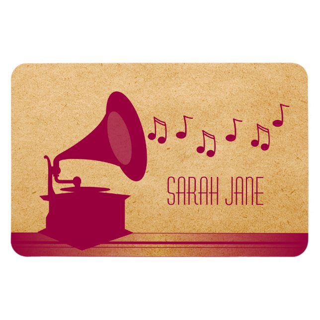 Ímã Fuchsia Vintage Gramophone Premium Magnet (Horizontal)
