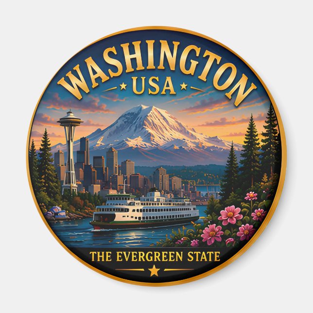 Imã Fuga da Silhueta de Seattle em Washington 🟡 (Frente)