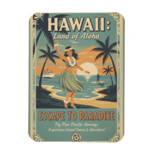 Ímã Fuga para o Paraíso Terrestre Havaiano Vintage