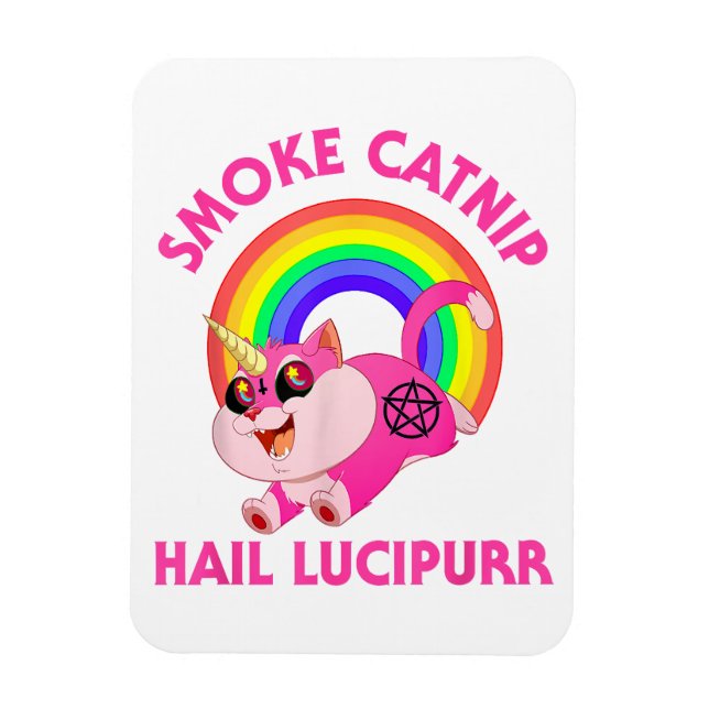 Ímã Fumar Catnip Saúdam Lucipurr, Gato Satanás Unicórn (Vertical)