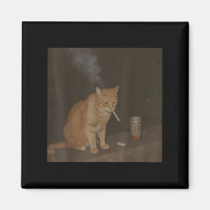Imã Fumar Feliz Cigarro Gatinho Engraçado Fumar Meme B