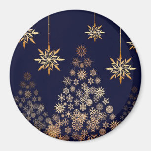 Imã Fundo Azul com Árvore de Natal Ouro