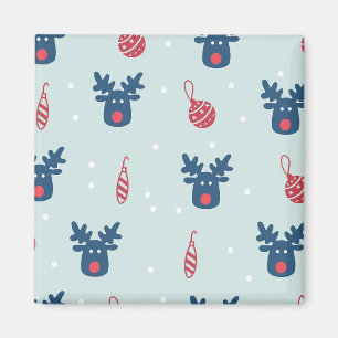 Imã Fundo Azul com Rudolph e Bolas de Natal