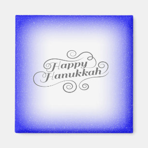 Imã Fundo Branco Azul de 2 tons Feliz Hanukkah