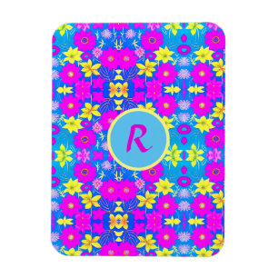 Ímã Fundo com padrão de flores rosa azul amarelo adici