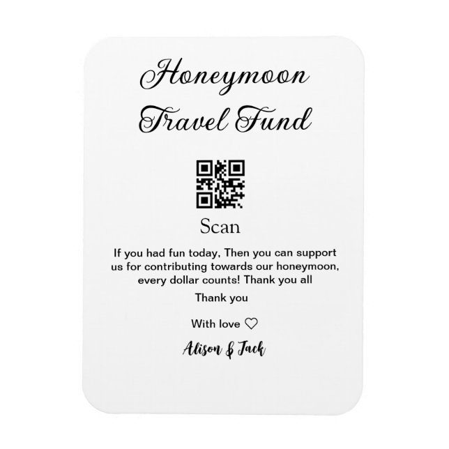 Ímã Fundo de lua de mel ler código QR adicionar nome (Vertical)