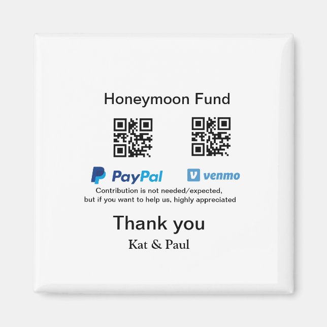 Imã Fundo de lua de mel PayPal Venmo código QR obrigad (Frente)