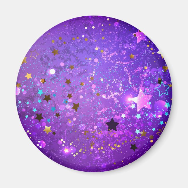 Imã Fundo de papel alumínio roxo com estrelas (Frente)