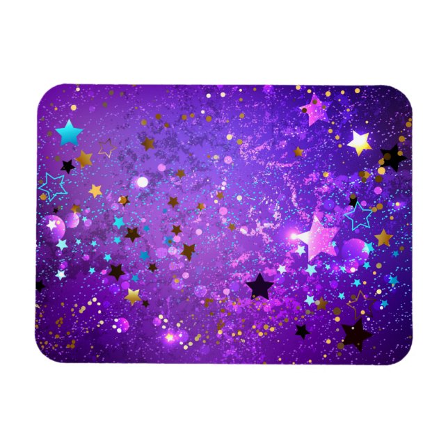 Ímã Fundo de papel alumínio roxo com estrelas (Horizontal)