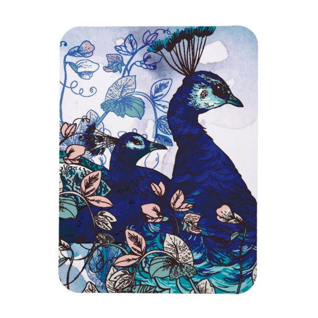 Ímã Fundo Floral com Peacocks (Vertical)
