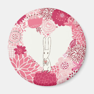 Imã Fundo floral romântico com coelho bonito