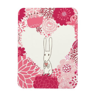Ímã Fundo floral romântico com coelho bonito