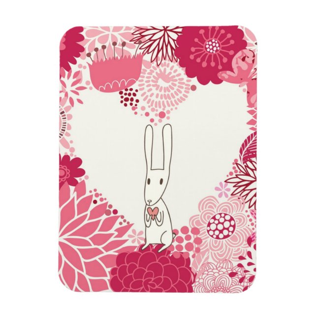 Ímã Fundo floral romântico com coelho fofo (Vertical)