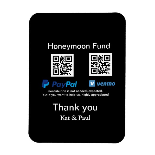 Ímã Fundo Honeymoon PayPal Venmo obrigado de código QR (Vertical)