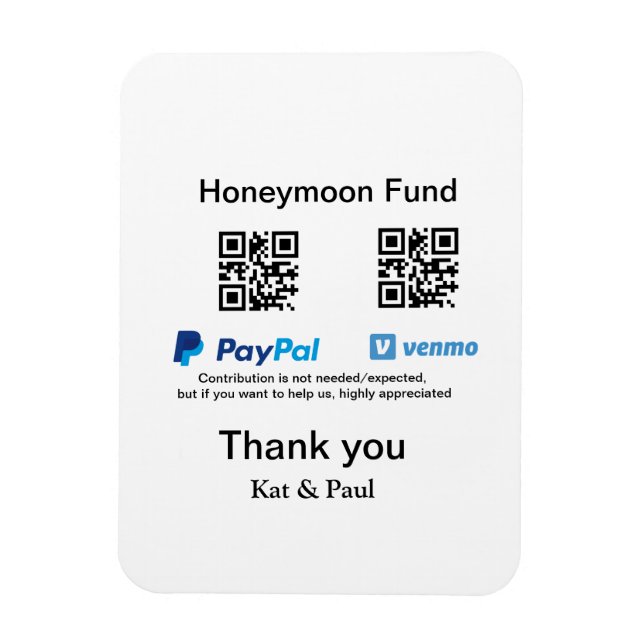 Ímã Fundo Honeymoon PayPal Venmo obrigado de código QR (Vertical)