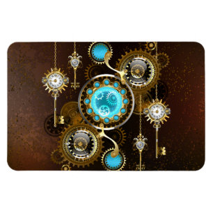 Ímã Fundo Rusty Steampunk com Lentes Turquesa