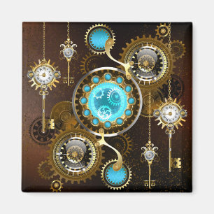 Imã Fundo Rusty Steampunk com Lentes Turquesa