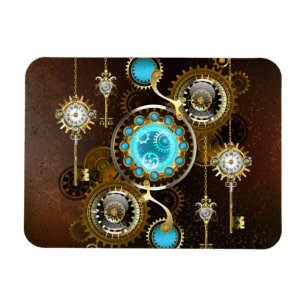 Ímã Fundo Rusty Steampunk com Lentes Turquesa