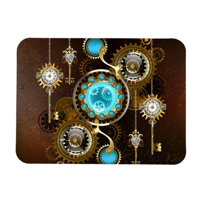 Ímã Fundo Rusty Steampunk com Lentes Turquesa (Horizontal)