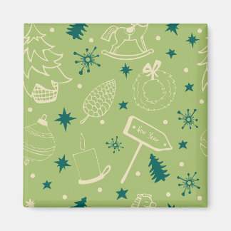 Imã Fundo Verde Com Árvores De Natal, Sinais, Estrela