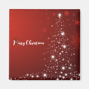 Imã Fundo Vermelho com Árvore de Natal Estrelada