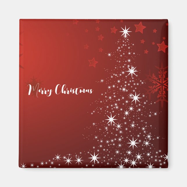 Imã Fundo Vermelho com Árvore de Natal Estrelada (Frente)