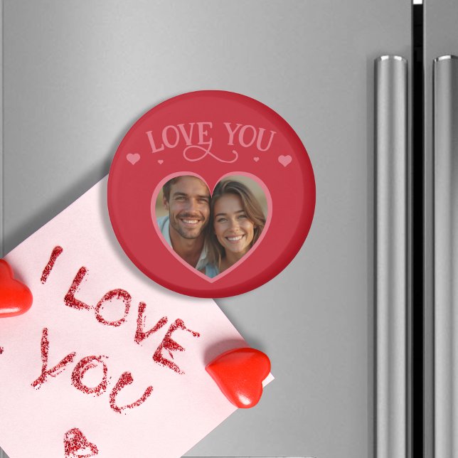 Imã Fundo Vermelho Romântico com Foto Personalizada (Romantic Red Background with Custom Photo Magnet)