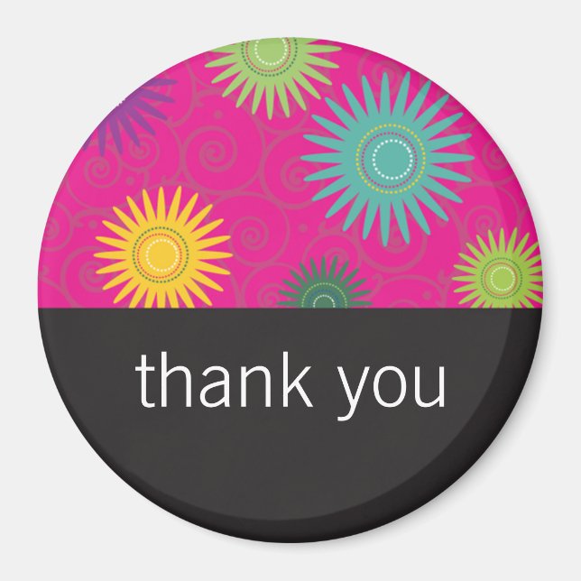 Imã Funky Flowers em Magnet Rosa (Frente)