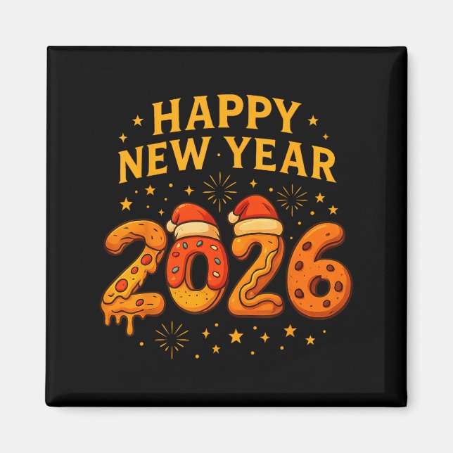 Imã Funny 2026 Happy New Year Food Zza Donut For Kids  (Frente)