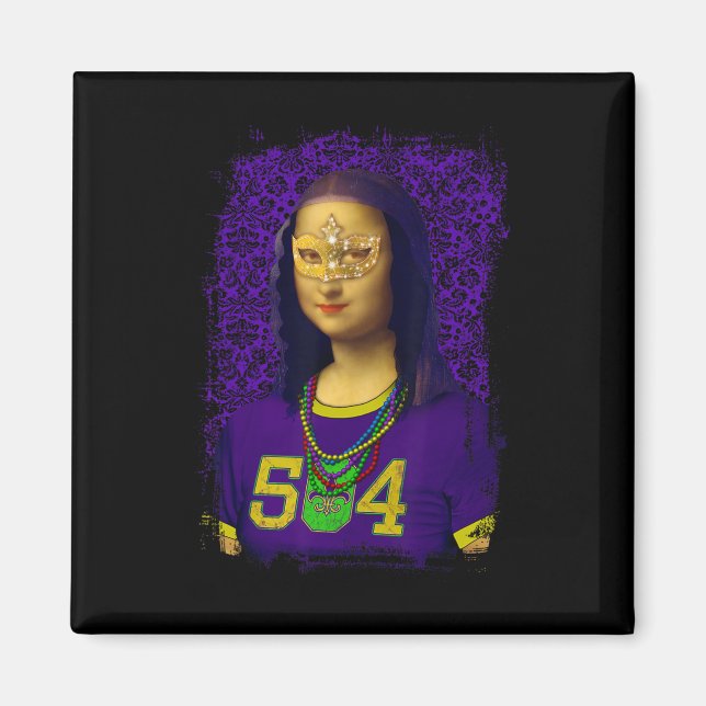 Imã Funny 504 Nova Orleans Mardi Gras Mona Lisa Mashup (Frente)