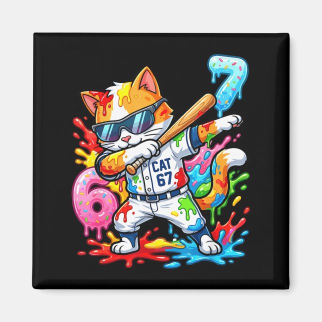Imã Funny 67 Baseball Dabbing Cat 6 7 Dripng Ice Cream (Frente)