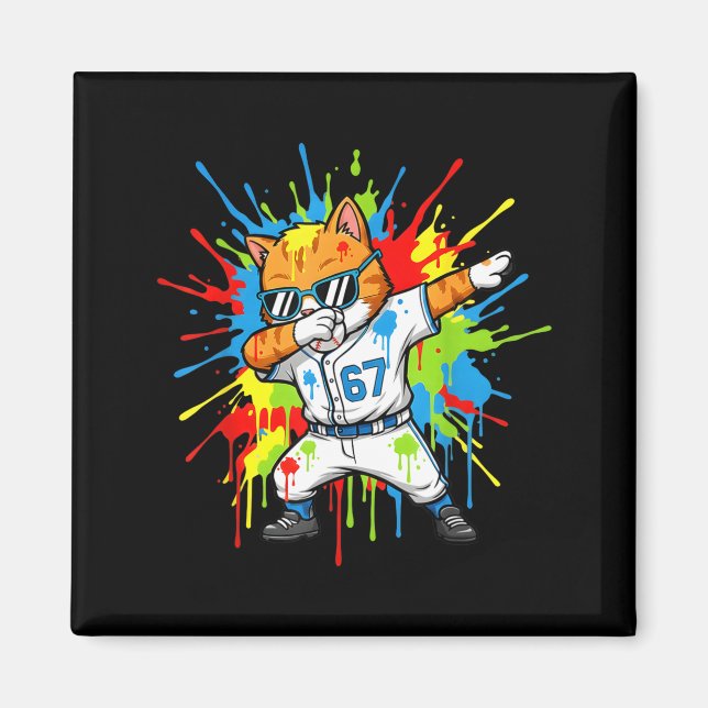Imã Funny 67 Baseball Dabbing Cat 6 7 Dripng Ice Cream (Frente)