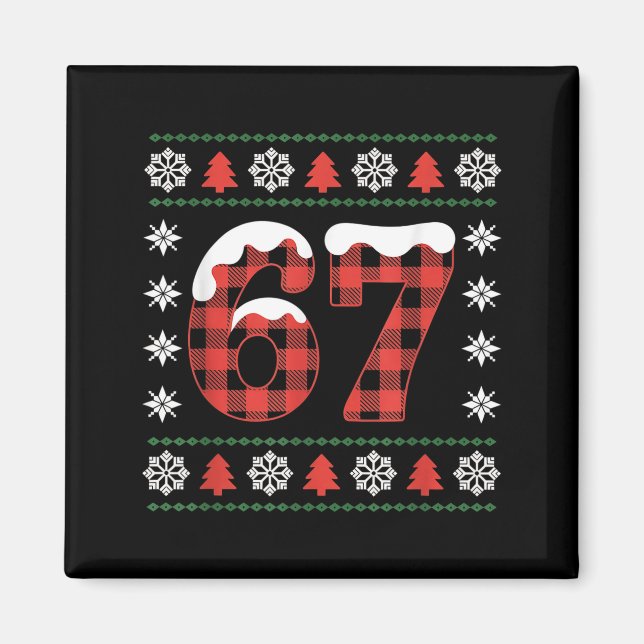 Imã Funny 67 Buffalo Plaid Christmas Snow Ugly Sweater (Frente)