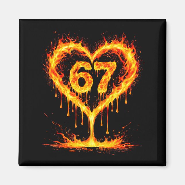 Imã Funny 67 Flames Heart Love Six Seven Meme Celebrat (Frente)