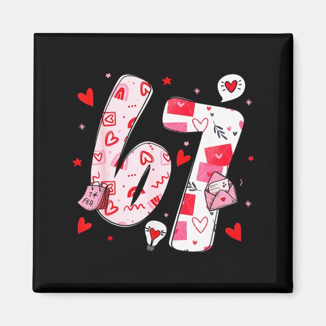 Imã Funny 67 Meme Six Seven 6 7 Valentine Hearts  (Frente)