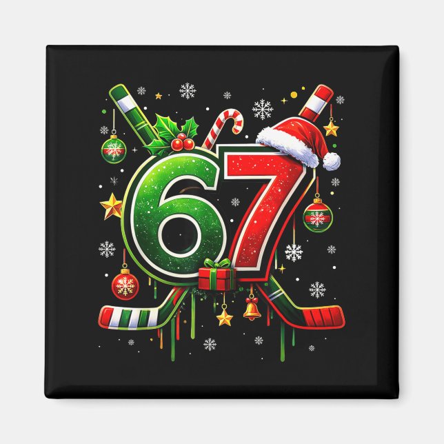 Imã Funny 67 Six Seven Christmas Ice Hockey  (Frente)