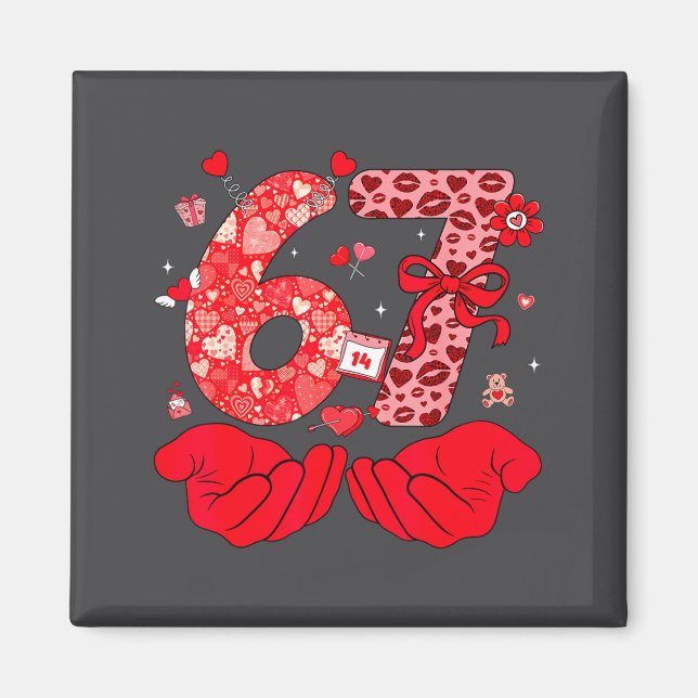 Imã Funny 6 7 Hands Meme Cute Valentine's Day Six Seve (Frente)