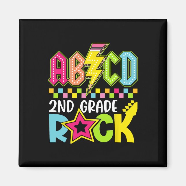 Imã Funny Back To School Lightning Bolt 2nd Grade Rock (Frente)