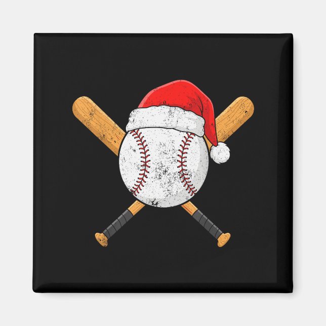 Imã Funny Baseball Ball Santa Hat Xmas Pajamas Players (Frente)