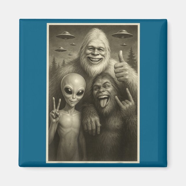 Imã Funny Bigfoot, Alien, &amp; Yeti Sasquatch Rock On (Frente)