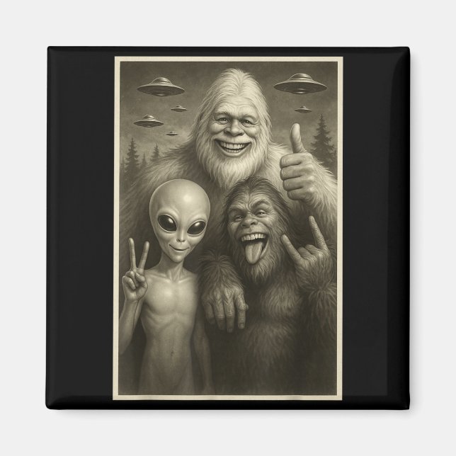 Imã Funny Bigfoot, Alien, &amp; Yeti Sasquatch Rock On (Frente)
