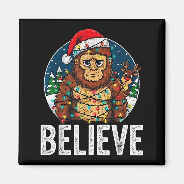 Imã Funny Bigfoot Believe Christmas Sasquatch Santa Fo (Frente)