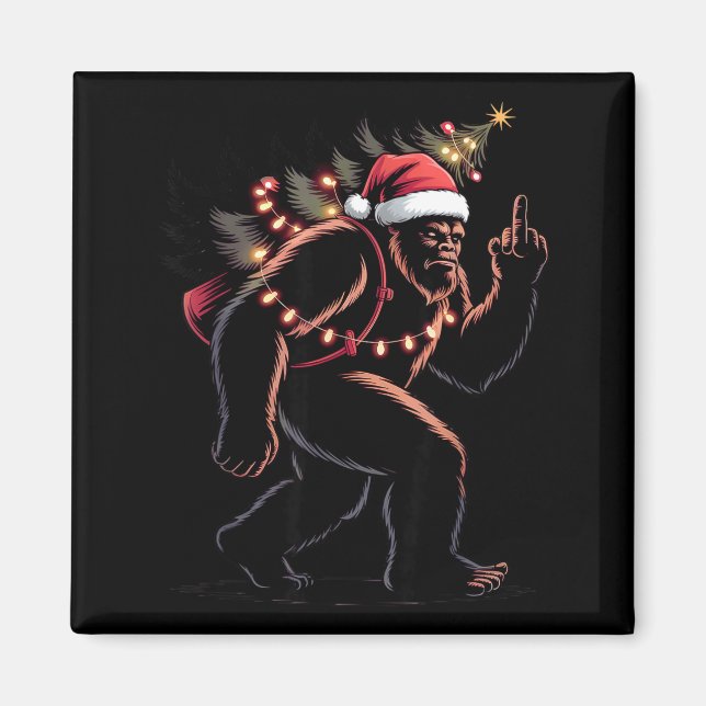 Imã Funny Bigfoot Middle Finger Christmas Sasquatch An (Frente)