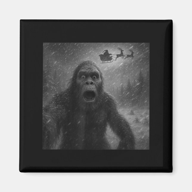Imã Funny Bigfoot Sasquatch Selfie Santa Claus Xmas Ch (Frente)