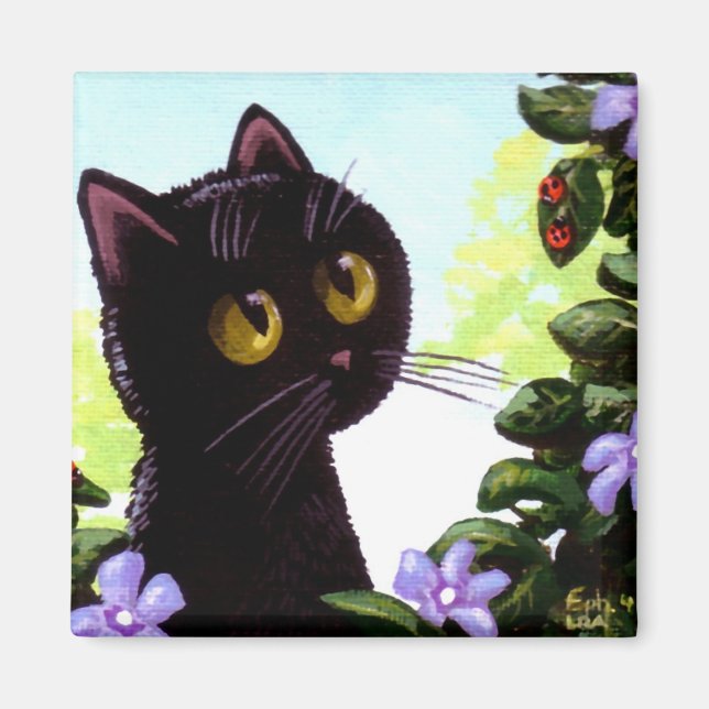 Imã Funny Black Cat Ladybug Art Creationarts (Frente)