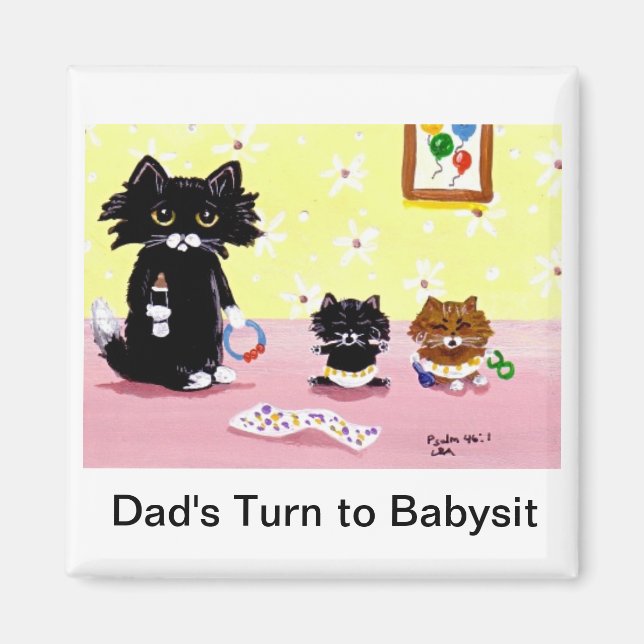 Imã Funny Black Cat Tabby Art Magnet Creationarts (Frente)