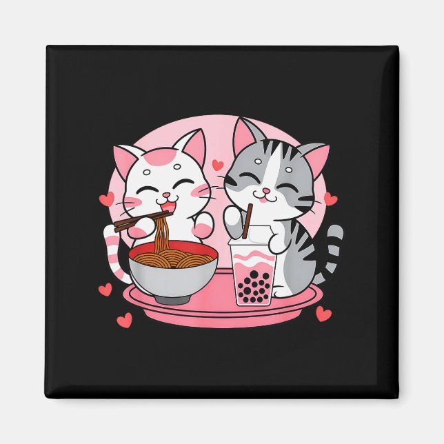 Imã Funny Boba Ramen Cats Kawaii Anime Japan Cute Neko (Frente)