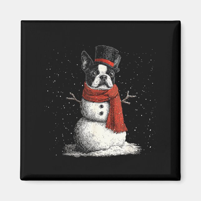 Imã Funny Boston Terrier Dog Christmas Snowman Xmas Pa (Frente)