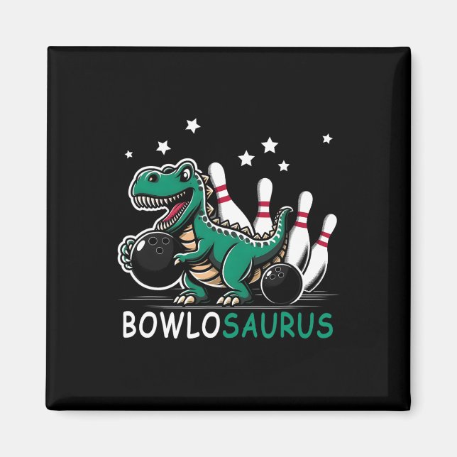 Imã Funny Bowler Bowlosaurus T-rex Dinossaur Jogando B (Frente)