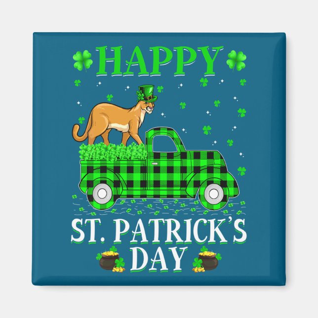 Imã Funny Buffalo Plaid Green Truck Cougar St Patrick  (Frente)